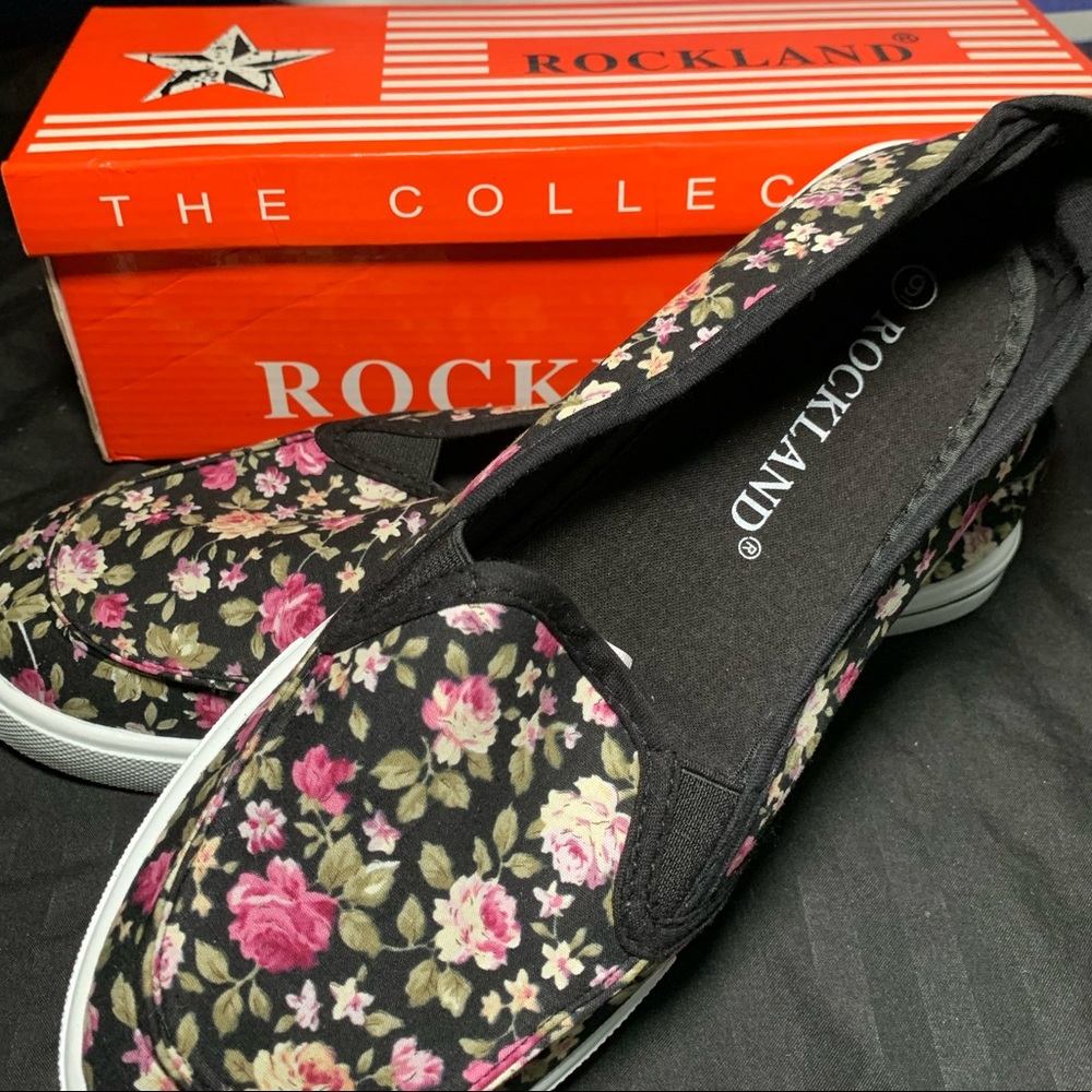 Rockland Black Floral Perla Slip On Sneaker.